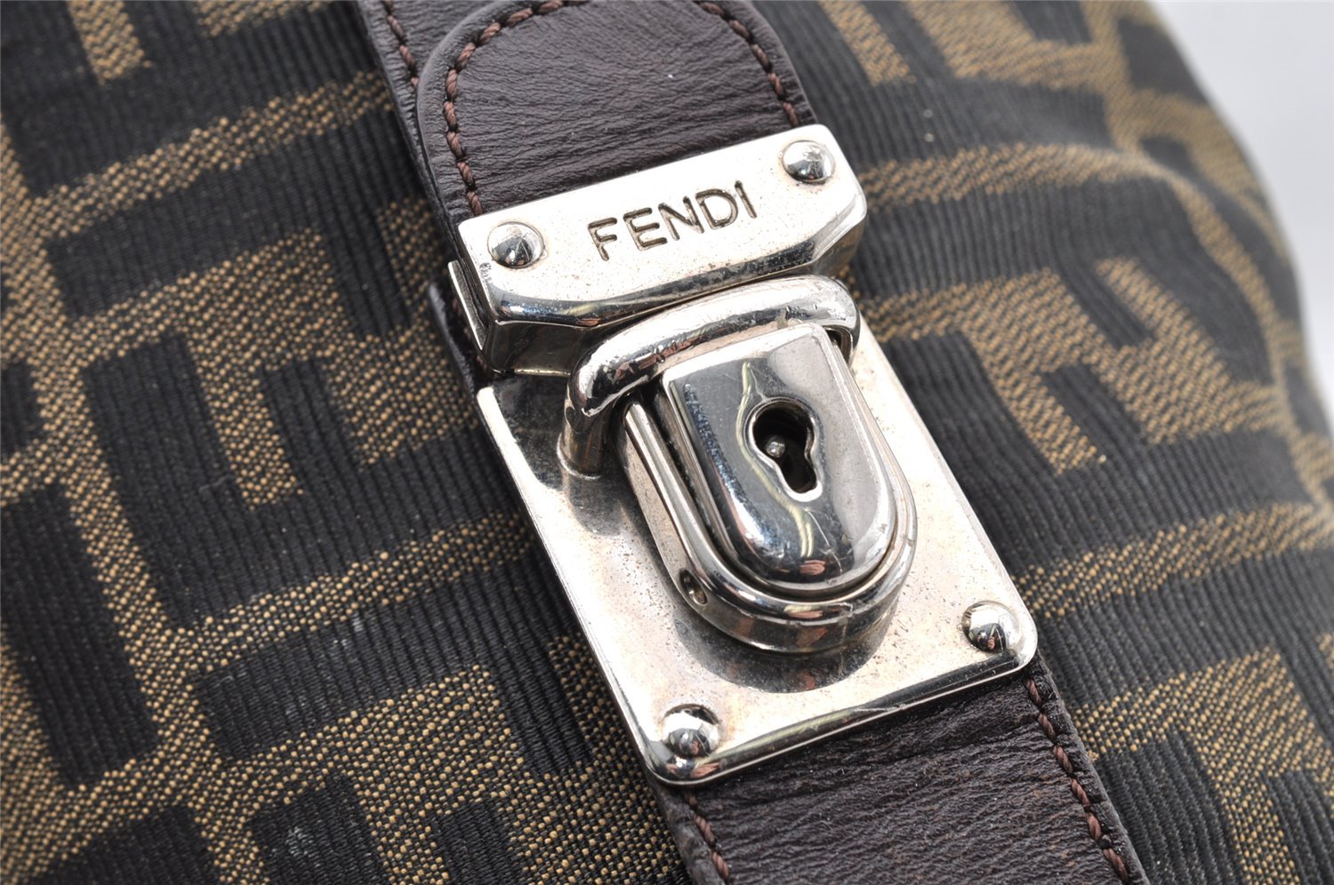 Authentic FENDI Vintage Zucca Hand Bag Purse Canvas Leather Brown Junk 6702I