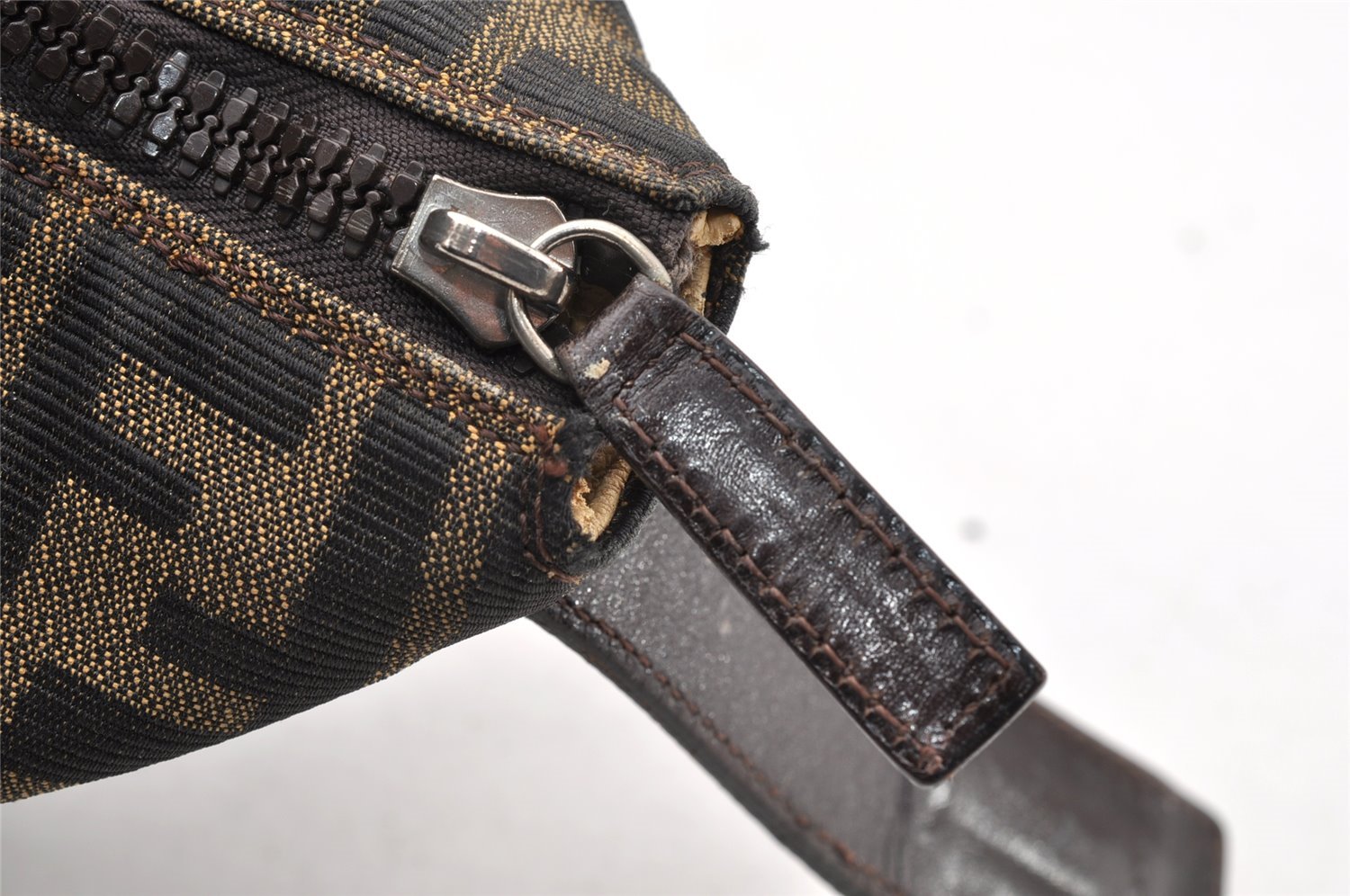 Authentic FENDI Vintage Zucca Hand Bag Purse Canvas Leather Brown Junk 6702I