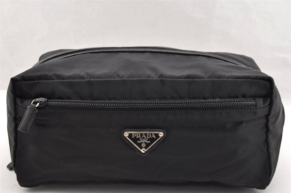 Authentic PRADA Nylon Tessuto Leather Clutch Hand Bag Purse Black 6703I