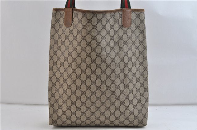 Authentic GUCCI Web Sherry Line Shoulder Tote Bag PVC Leather Brown 6704C