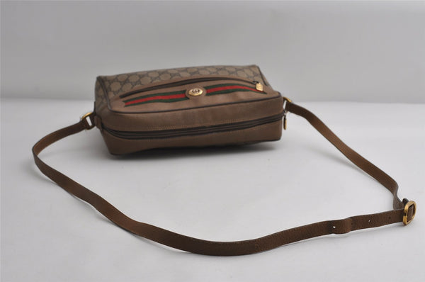 Authentic GUCCI Web Sherry Line Shoulder Cross Bag GG PVC Leather Brown 6705I