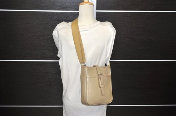 Authentic BURBERRY Vintage Leather Shoulder Cross Body Bag Purse Beige 6706D