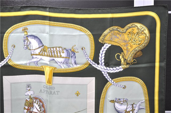 Authentic HERMES Carre 90 Scarf "GRAND APPARAT" Silk Khaki Green 6706E