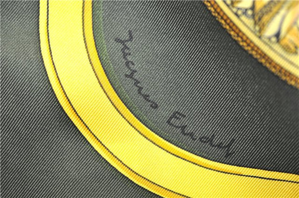 Authentic HERMES Carre 90 Scarf "GRAND APPARAT" Silk Khaki Green 6706E