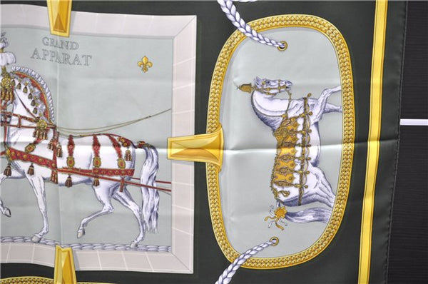 Authentic HERMES Carre 90 Scarf "GRAND APPARAT" Silk Khaki Green 6706E