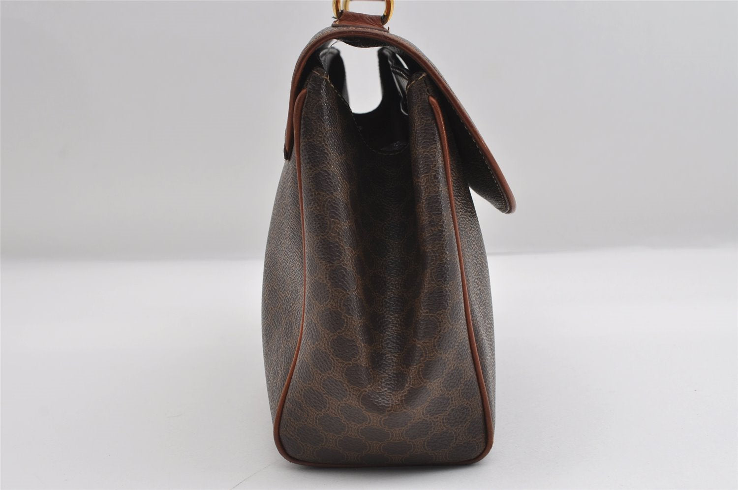 Authentic CELINE C Macadam Blason Pattern Hand Bag Canvas Leather Brown 6706I