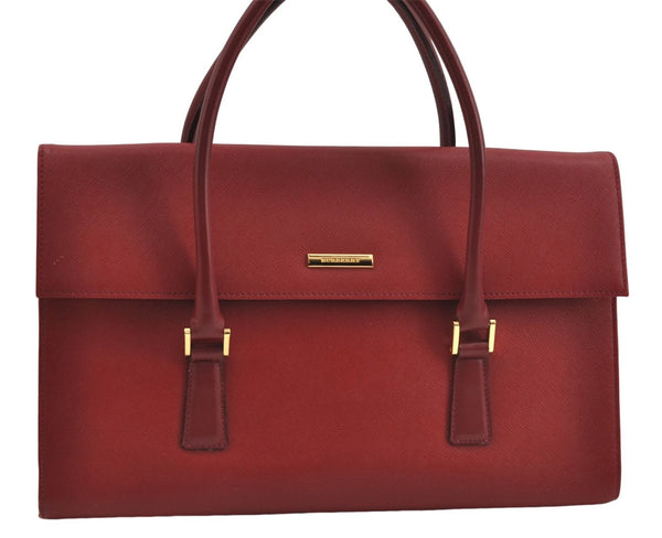 Authentic BURBERRY Vintage Leather Hand Tote Bag Red 6707D