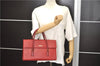 Authentic BURBERRY Vintage Leather Hand Tote Bag Red 6707D