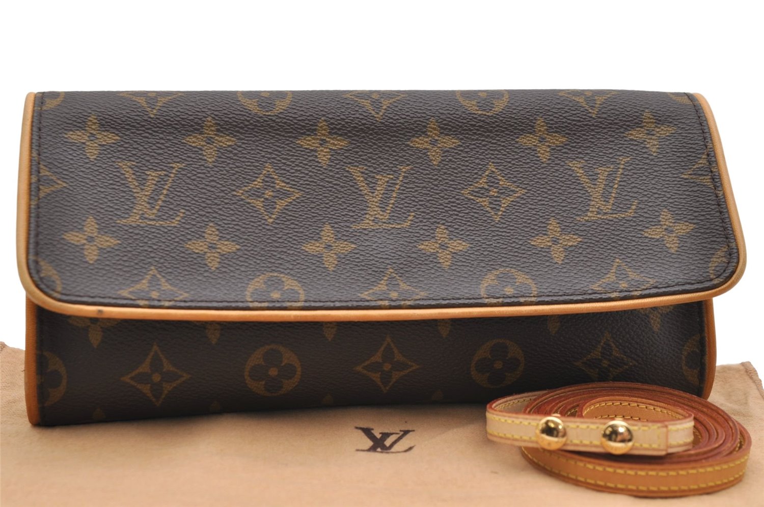Authentic Louis Vuitton Monogram Pochette Twin GM Shoulder Bag M51852 LV 6708D