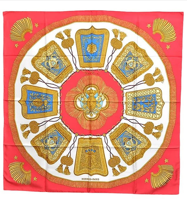 Authentic HERMES Carre 90 Scarf "Paste et Cavalerie" Silk Red 6708E