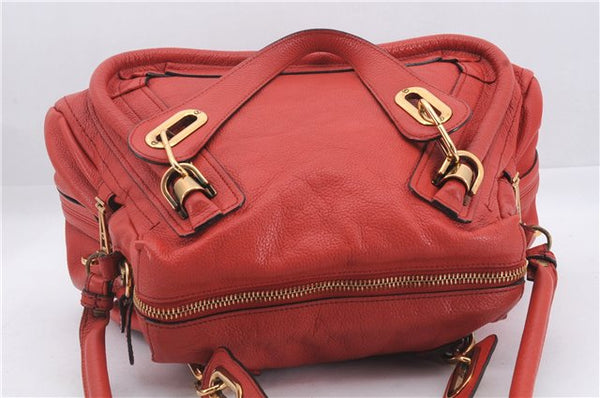 Authentic Chloe Paraty 2Way Shoulder Hand Bag Leather Red 6709D