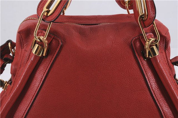 Authentic Chloe Paraty 2Way Shoulder Hand Bag Leather Red 6709D