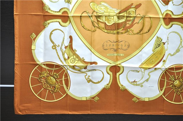 Authentic HERMES Carre 90 Scarf "SPRINGS" Silk Brown 6710C