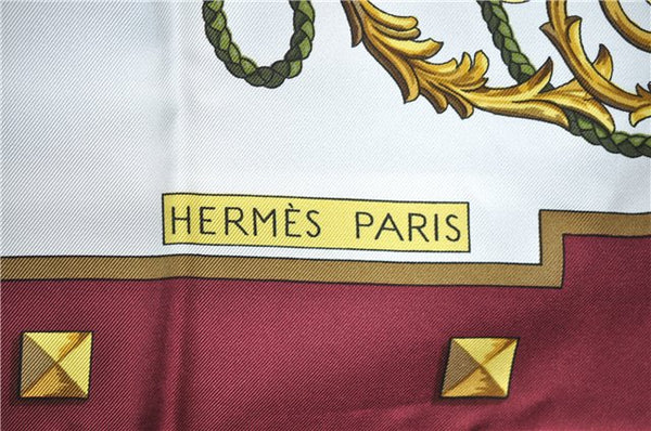Authentic HERMES Carre 90 Scarf "LES CLES" Silk Bordeaux Red 6711E