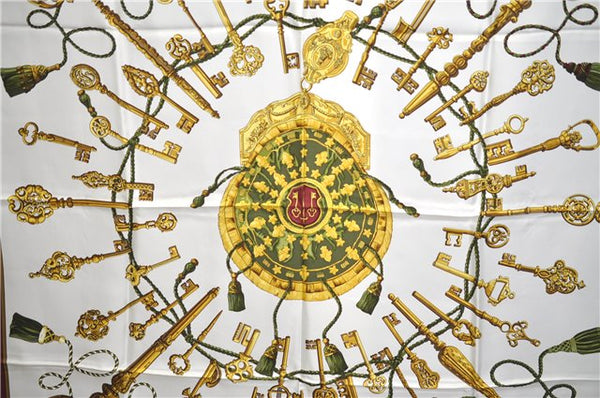 Authentic HERMES Carre 90 Scarf "LES CLES" Silk Bordeaux Red 6711E