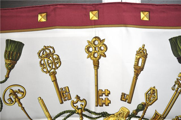 Authentic HERMES Carre 90 Scarf "LES CLES" Silk Bordeaux Red 6711E