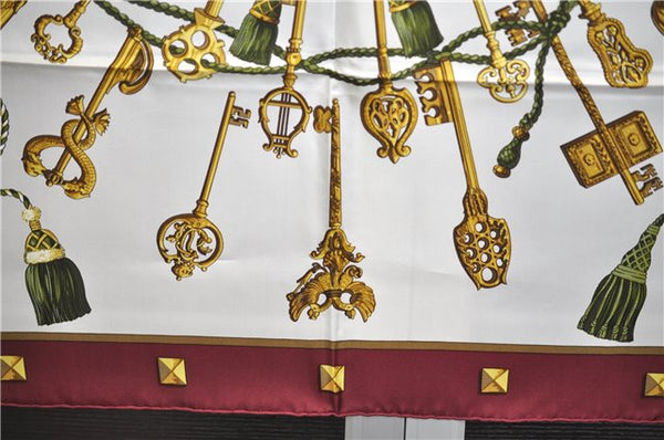 Authentic HERMES Carre 90 Scarf "LES CLES" Silk Bordeaux Red 6711E