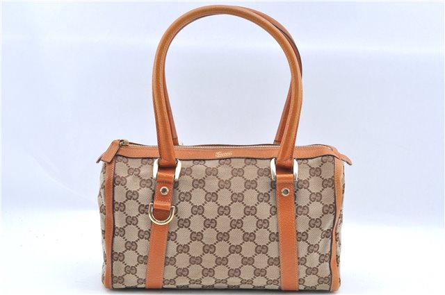 Authentic GUCCI Abbey Hand Boston Bag Purse GG Canvas Leather 130942 Brown 6712F
