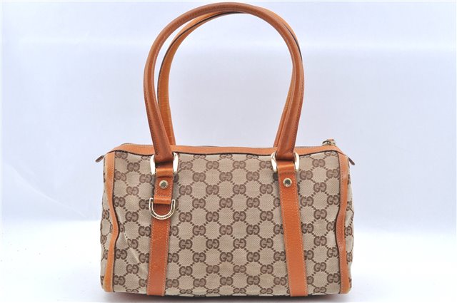 Authentic GUCCI Abbey Hand Boston Bag Purse GG Canvas Leather 130942 Brown 6712F