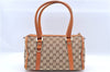 Authentic GUCCI Abbey Hand Boston Bag Purse GG Canvas Leather 130942 Brown 6712F