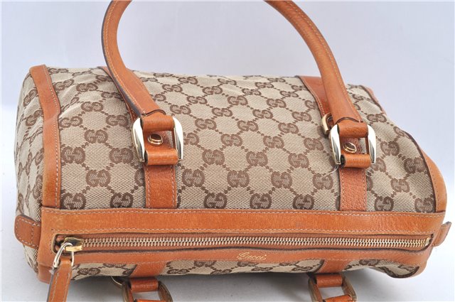 Authentic GUCCI Abbey Hand Boston Bag Purse GG Canvas Leather 130942 Brown 6712F