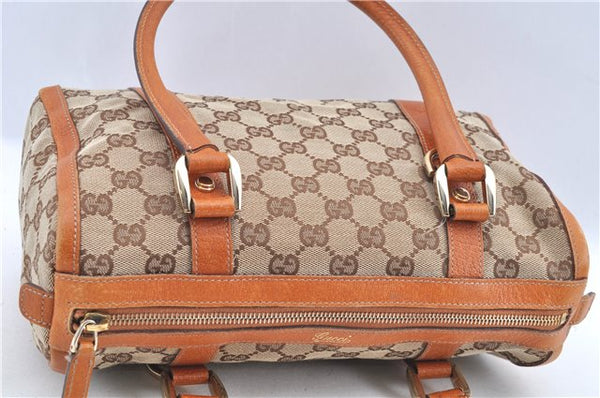 Authentic GUCCI Abbey Hand Boston Bag Purse GG Canvas Leather 130942 Brown 6712F