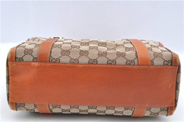 Authentic GUCCI Abbey Hand Boston Bag Purse GG Canvas Leather 130942 Brown 6712F