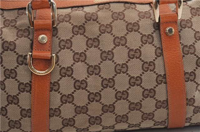 Authentic GUCCI Abbey Hand Boston Bag Purse GG Canvas Leather 130942 Brown 6712F