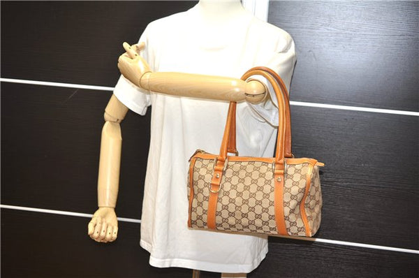 Authentic GUCCI Abbey Hand Boston Bag Purse GG Canvas Leather 130942 Brown 6712F