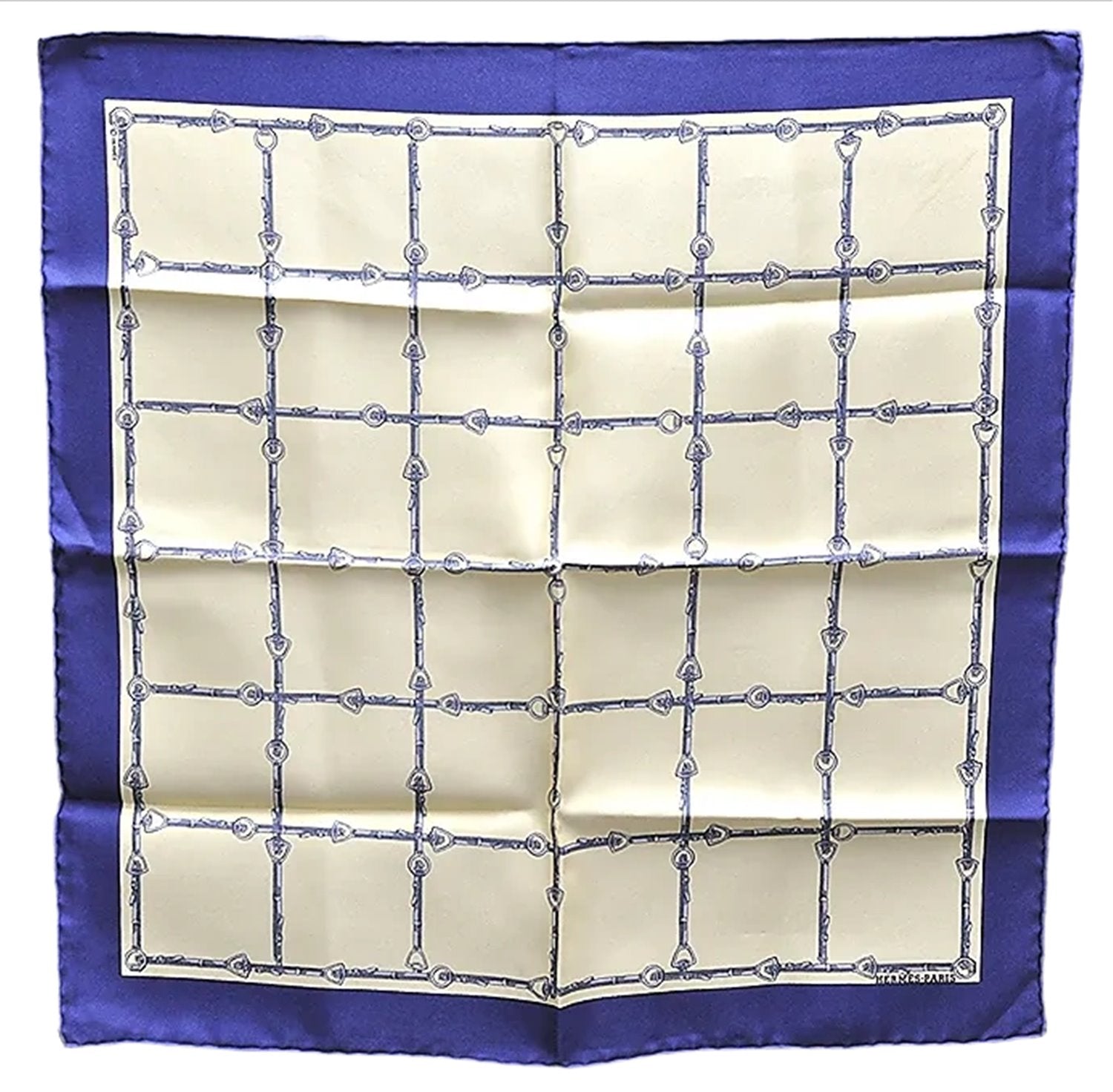 Authentic HERMES Petit Carre 40 Scarf Handkerchief Belt Pattern Silk Navy 6715E