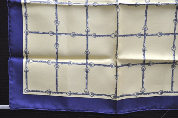 Authentic HERMES Petit Carre 40 Scarf Handkerchief Belt Pattern Silk Navy 6715E
