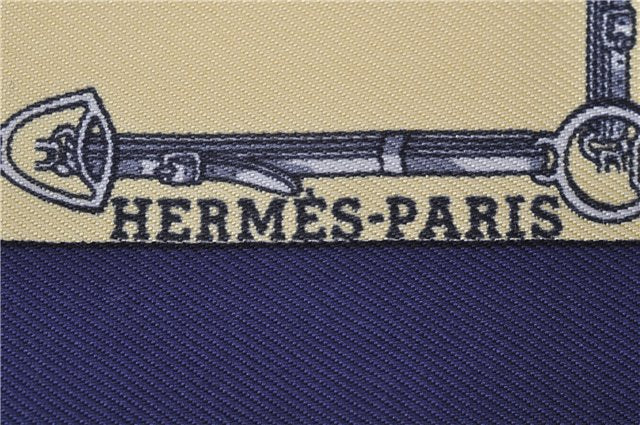 Authentic HERMES Petit Carre 40 Scarf Handkerchief Belt Pattern Silk Navy 6715E