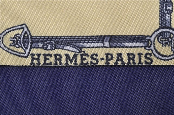 Authentic HERMES Petit Carre 40 Scarf Handkerchief Belt Pattern Silk Navy 6715E