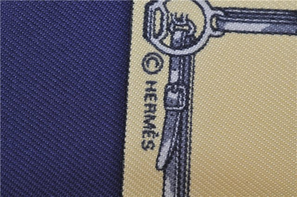 Authentic HERMES Petit Carre 40 Scarf Handkerchief Belt Pattern Silk Navy 6715E