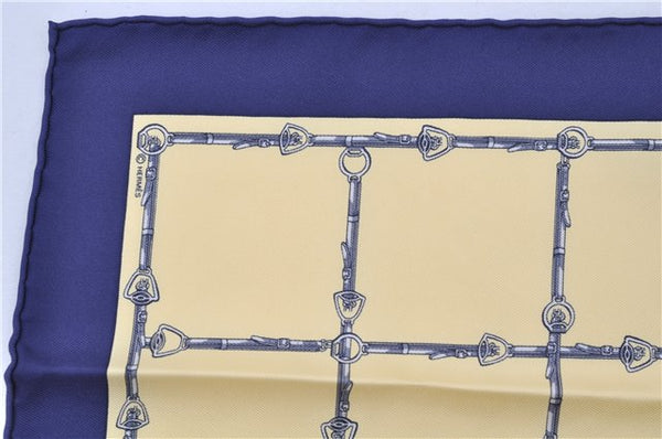 Authentic HERMES Petit Carre 40 Scarf Handkerchief Belt Pattern Silk Navy 6715E