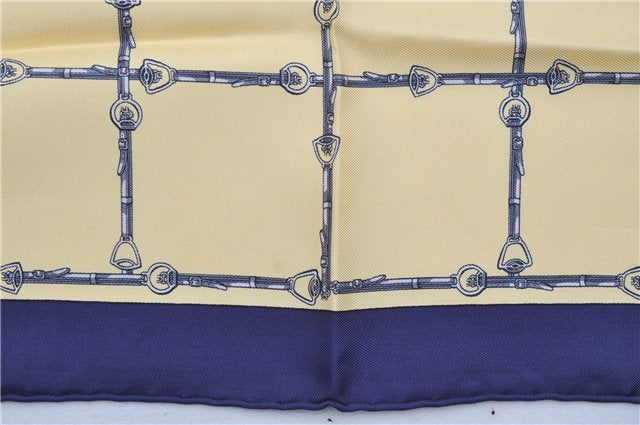 Authentic HERMES Petit Carre 40 Scarf Handkerchief Belt Pattern Silk Navy 6715E