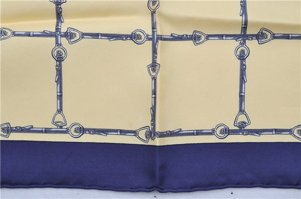 Authentic HERMES Petit Carre 40 Scarf Handkerchief Belt Pattern Silk Navy 6715E