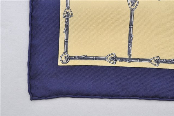 Authentic HERMES Petit Carre 40 Scarf Handkerchief Belt Pattern Silk Navy 6715E