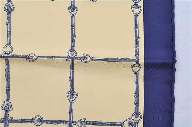 Authentic HERMES Petit Carre 40 Scarf Handkerchief Belt Pattern Silk Navy 6715E