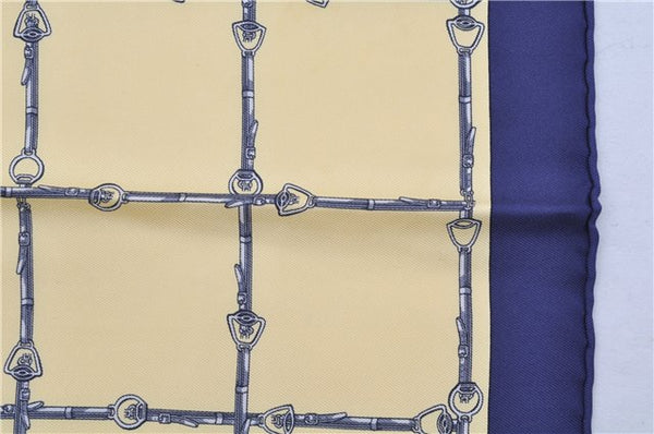 Authentic HERMES Petit Carre 40 Scarf Handkerchief Belt Pattern Silk Navy 6715E
