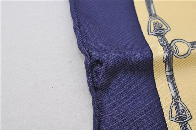 Authentic HERMES Petit Carre 40 Scarf Handkerchief Belt Pattern Silk Navy 6715E