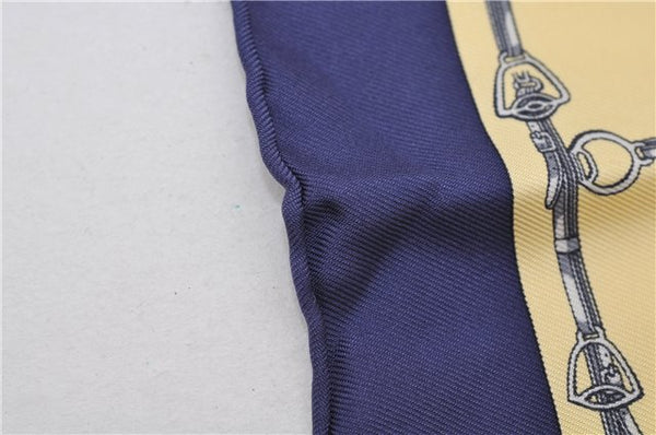 Authentic HERMES Petit Carre 40 Scarf Handkerchief Belt Pattern Silk Navy 6715E