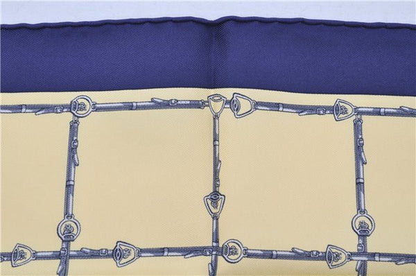 Authentic HERMES Petit Carre 40 Scarf Handkerchief Belt Pattern Silk Navy 6715E