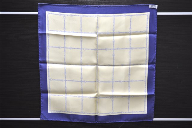 Authentic HERMES Petit Carre 40 Scarf Handkerchief Belt Pattern Silk Navy 6715E