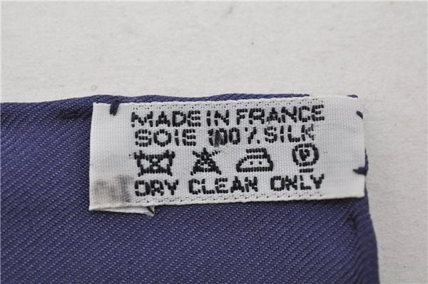 Authentic HERMES Petit Carre 40 Scarf Handkerchief Belt Pattern Silk Navy 6715E