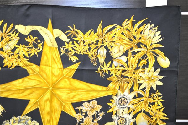Authentic HERMES Carre 90 Scarf "PASSIFLORES" Silk Black 6717E