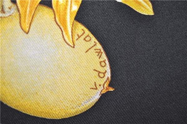 Authentic HERMES Carre 90 Scarf "PASSIFLORES" Silk Black 6717E