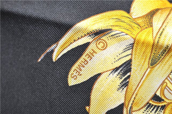 Authentic HERMES Carre 90 Scarf "PASSIFLORES" Silk Black 6717E