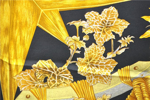 Authentic HERMES Carre 90 Scarf "PASSIFLORES" Silk Black 6717E
