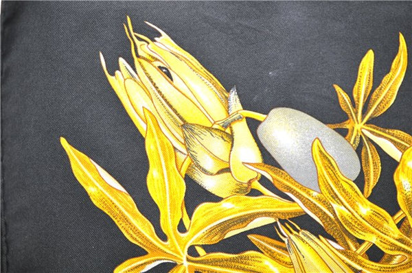 Authentic HERMES Carre 90 Scarf "PASSIFLORES" Silk Black 6717E